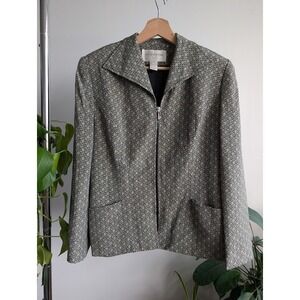 vintage 90s Jones New York jacket blazer 100% silk front zipper geometric office